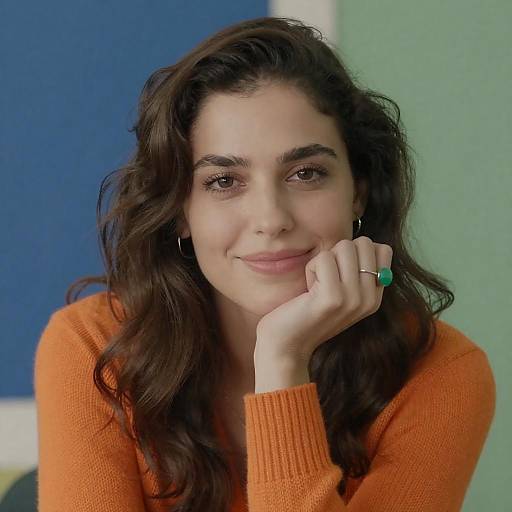 Smiling Woman in Orange Sweater Portrait