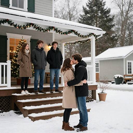 Charming Winter Scene with Couples and Friends