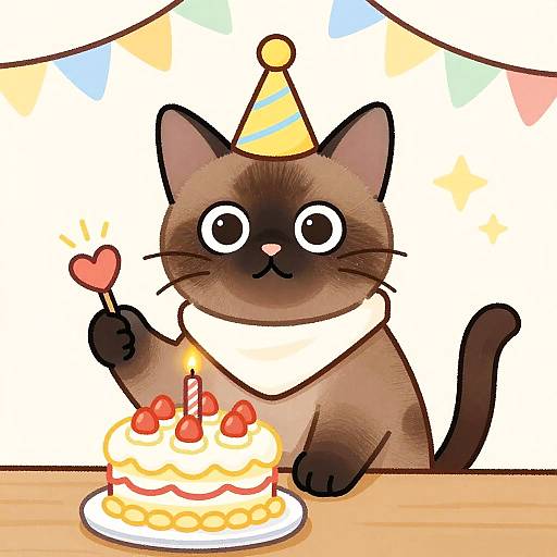 Furry Singapura Cat Birthday Cartoon