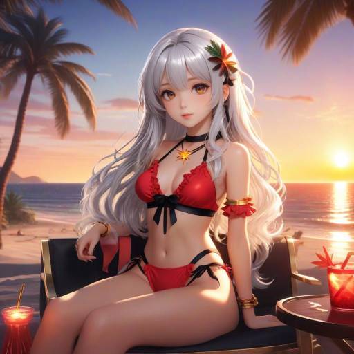 Elegant Anime Girl at Sunset Beach Elegant Anime Girl at Sunset Beach