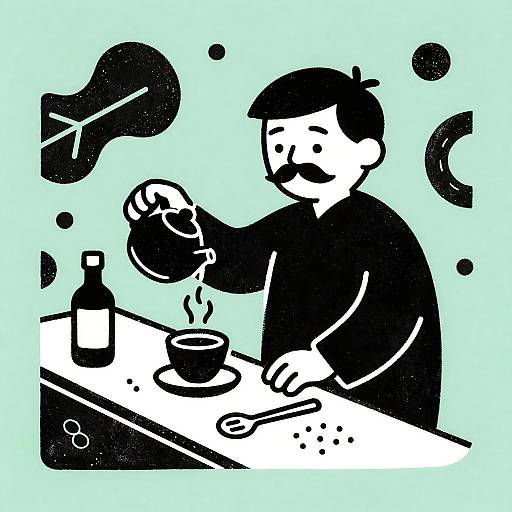 Minimalist Linocut Tea Master