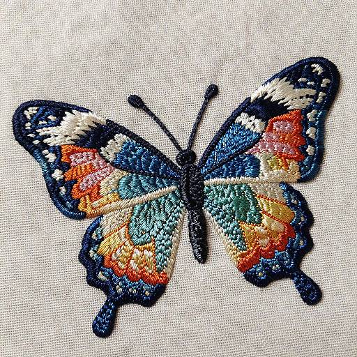 Vintage Embroidered Butterfly on Linen