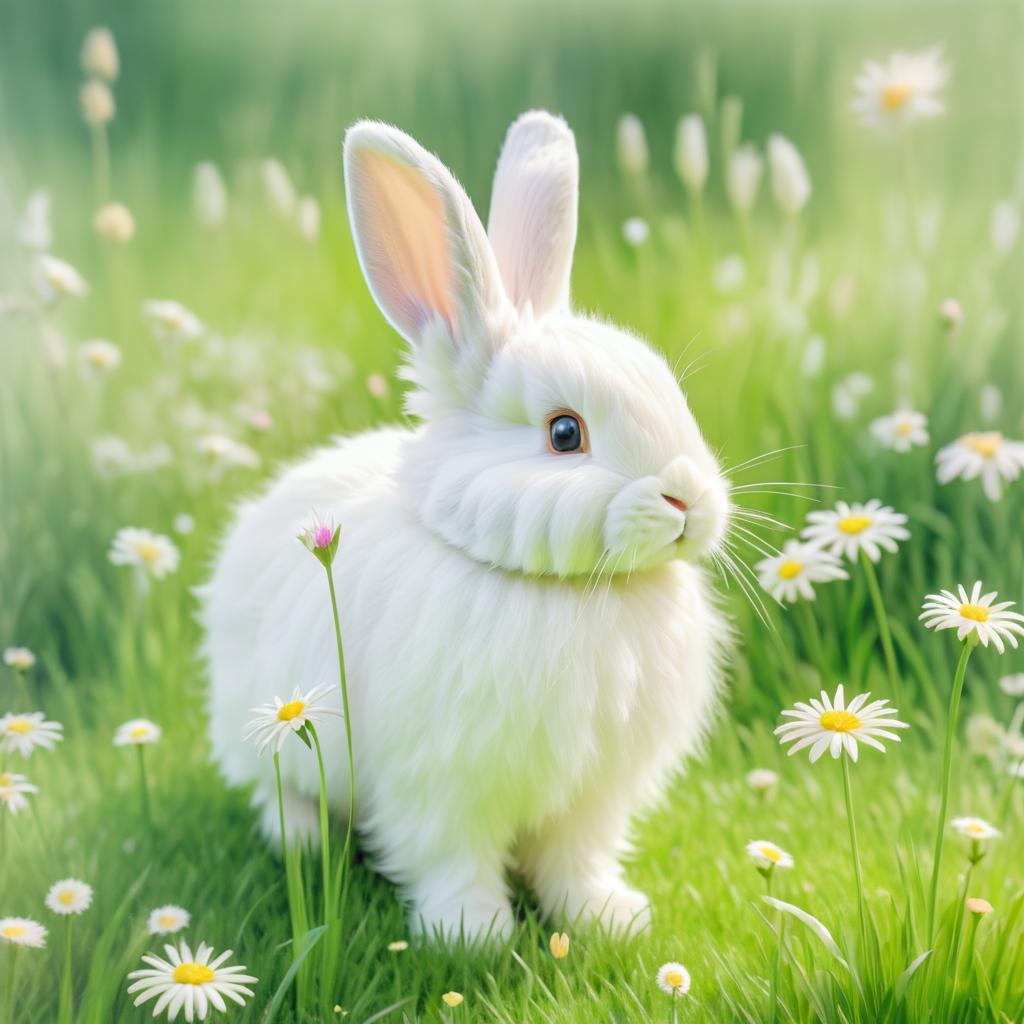 Fluffy Rabbit in a Pastel Meadow