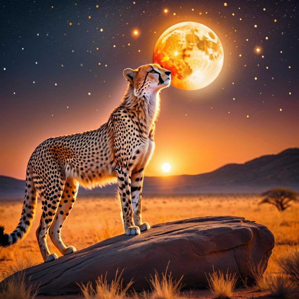 Ethereal Cheetah Howling at the Moon