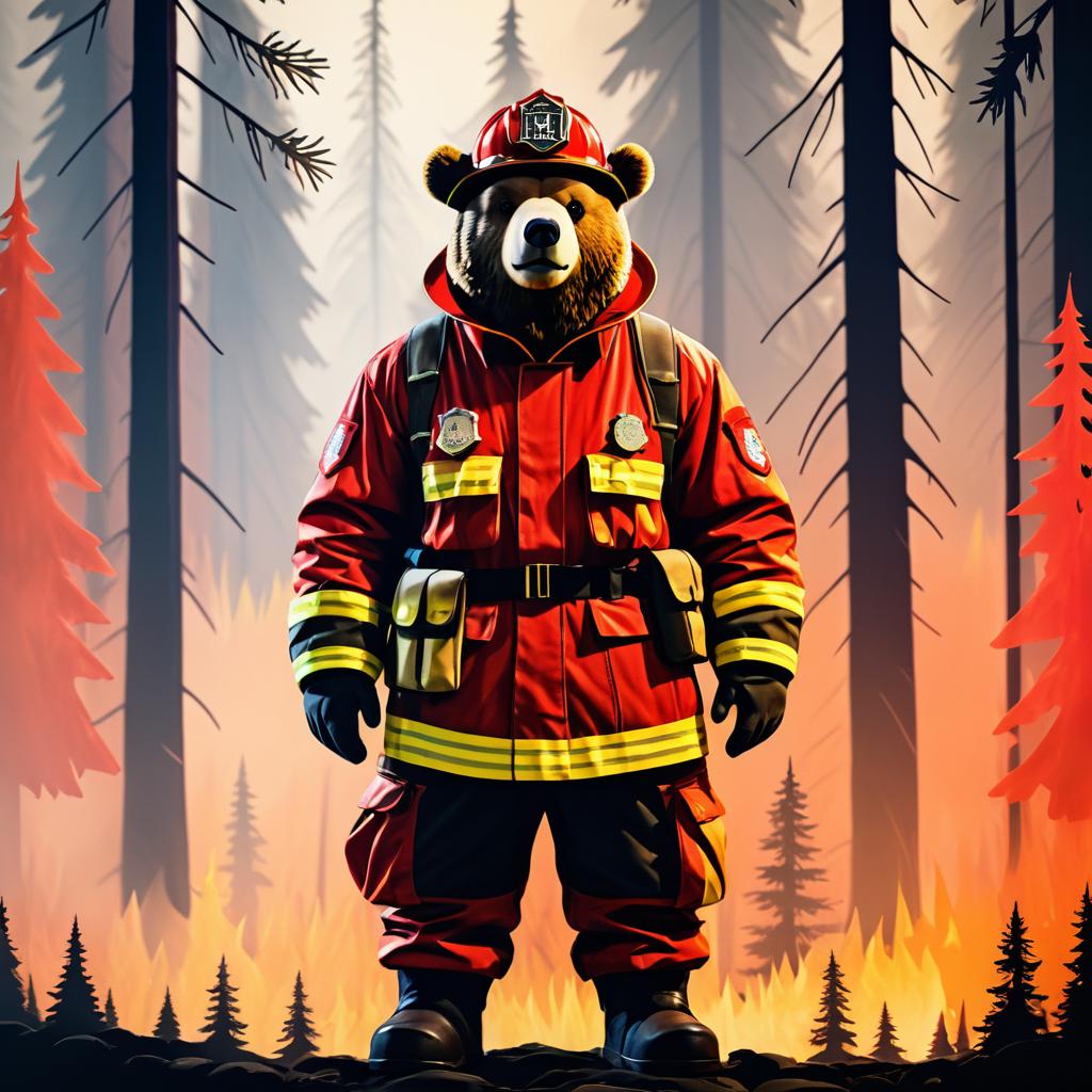 Bear Firefighter in Forest Blaze Scene