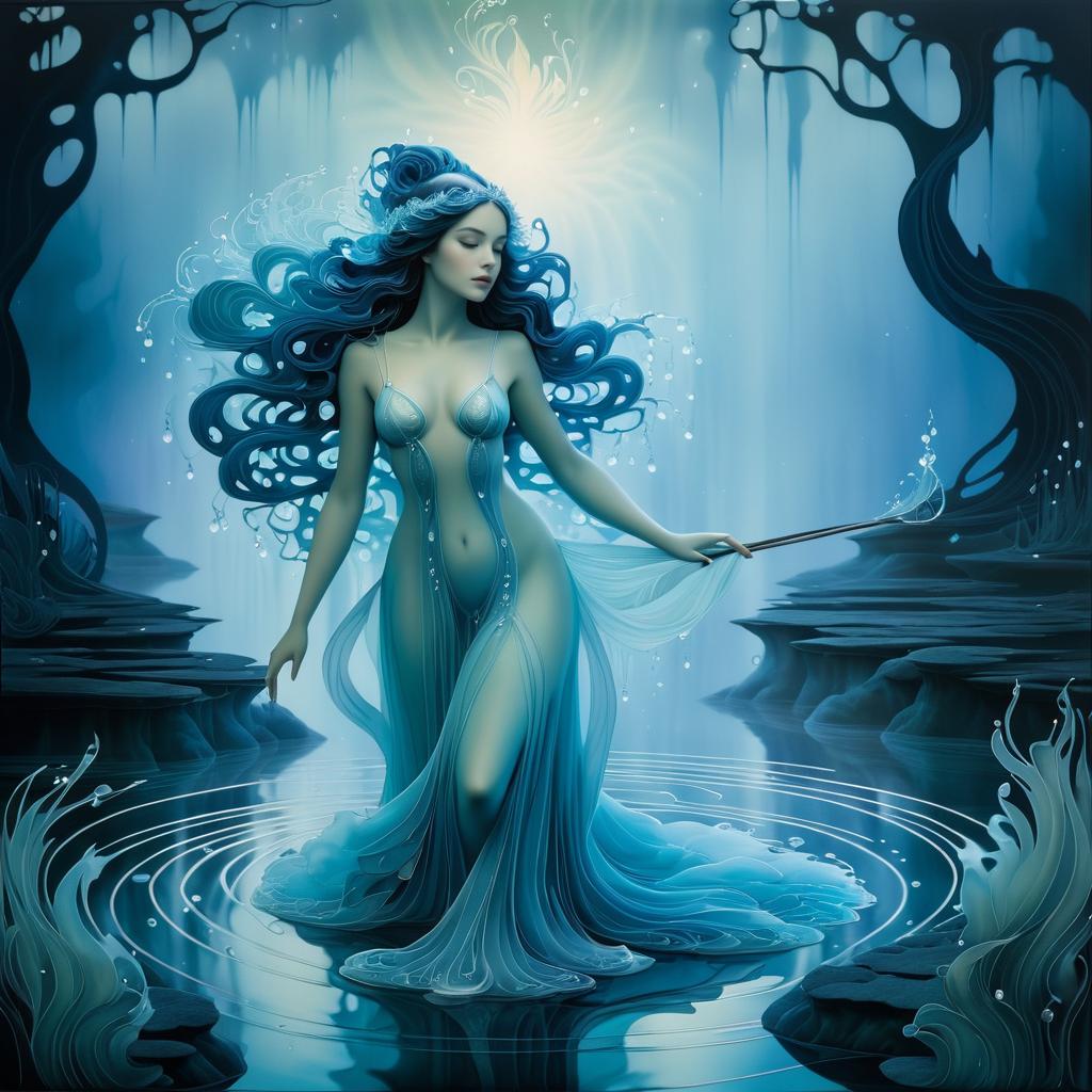 Enchanting Water Nymph in Ethereal Fog