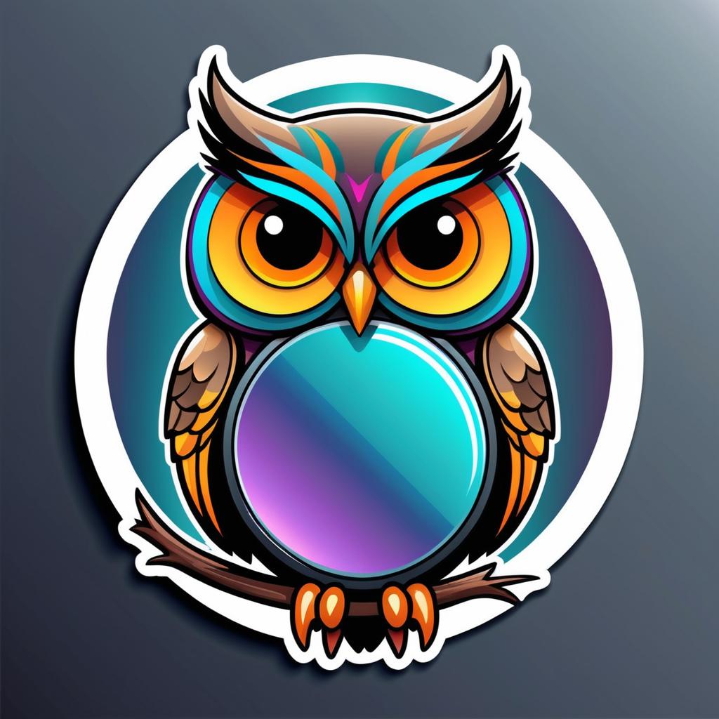 Colorful Owl with Mirror Sticker Design