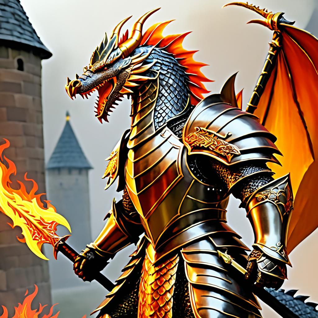 Fire-Breathing Dragon Knight in Armor