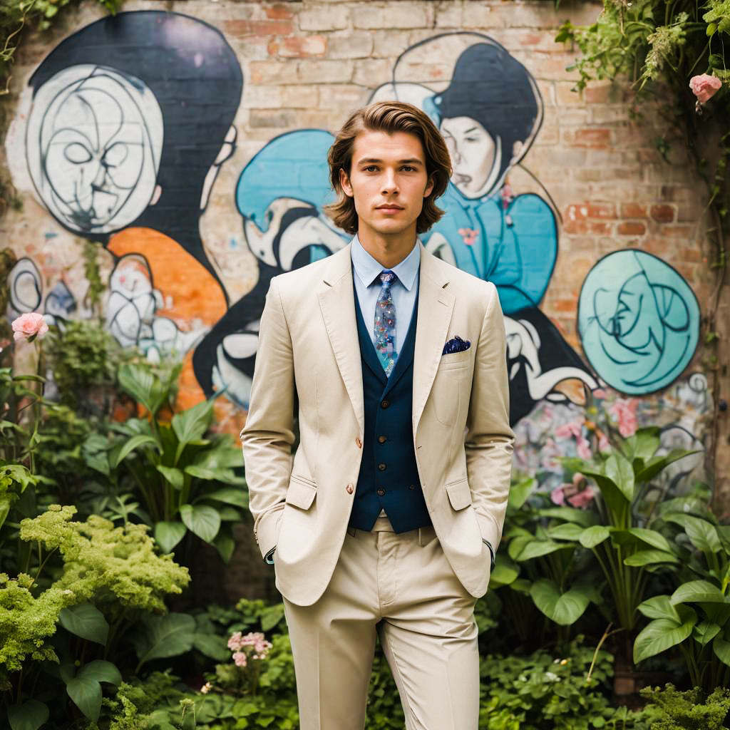 Charming Young Man in Whimsical Garden