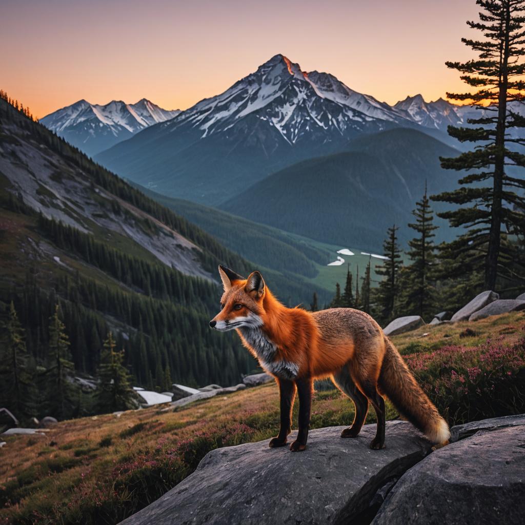 Spirited Fox on a Mountain at Dawn