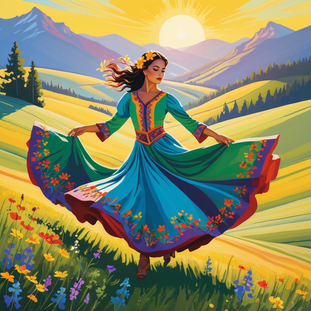 Vibrant Folkloric Dancer in Comic Style