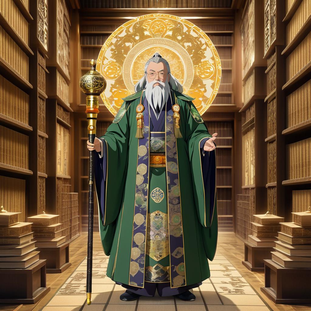 Wise Sage in an Ancient Library