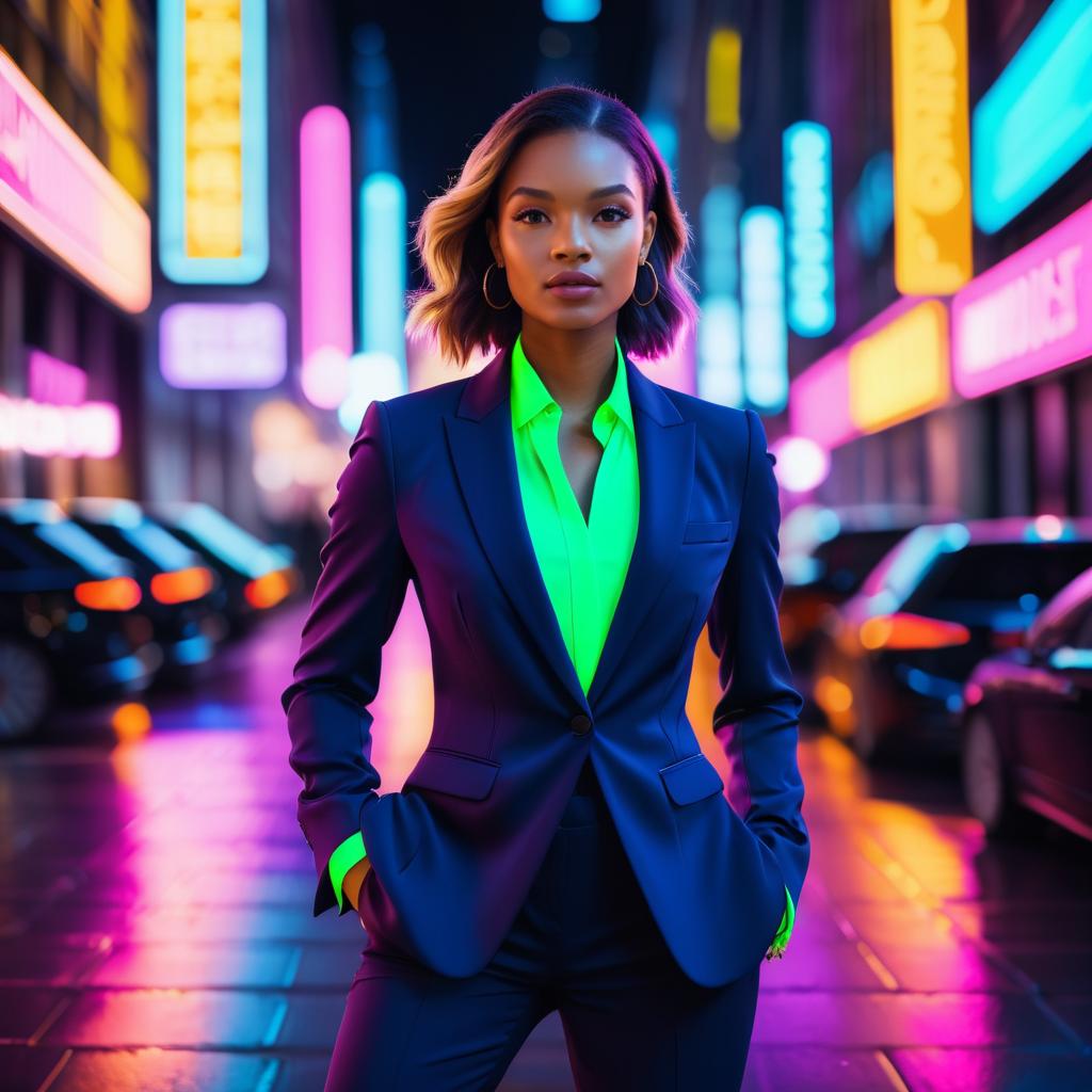 Chic Young Woman in City Lights