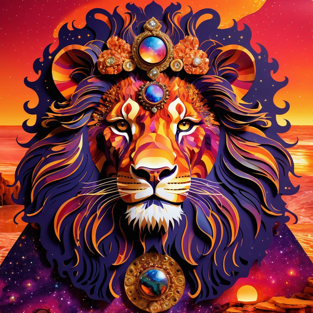 Surreal Celestial Lion in Gemstone Attire