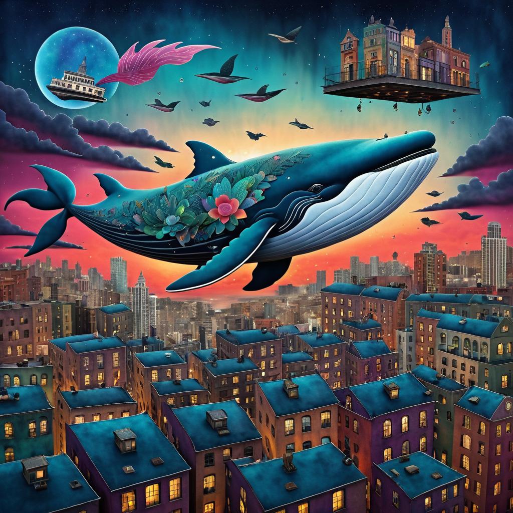 Surreal Whale Flying in Urban Skies