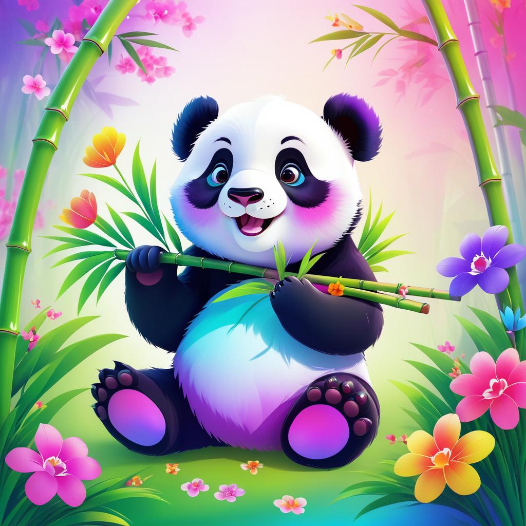 Playful Panda in a Colorful Blossom Garden