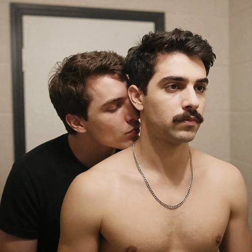 Intimate Bathroom Moment Between Two Men