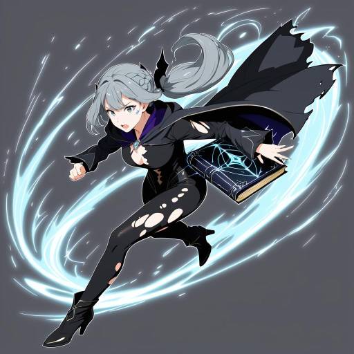 Cloaked Sorceress Sprinting with Spellbook