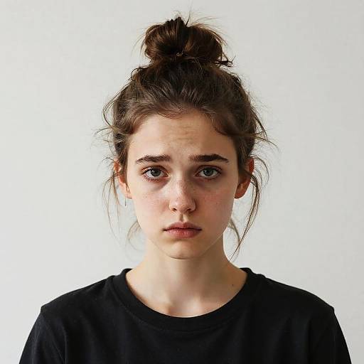 Nervous Girl Portrait with Messy Bun