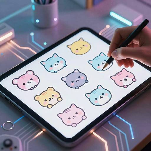 Futuristic AI Sticker Creator Tablet