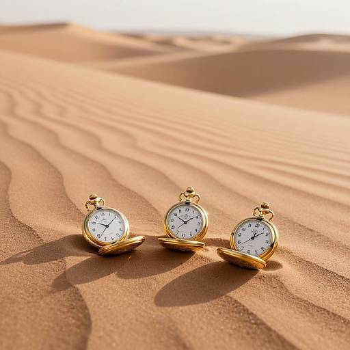 Golden Pocket Watches on Sand Dunes