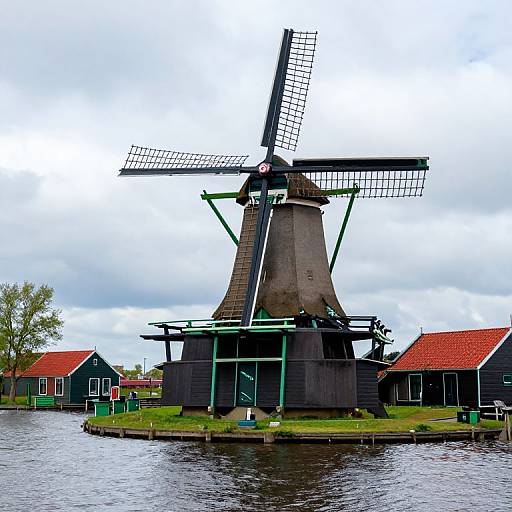 Graceful Windmill Beside Tranquil Canal