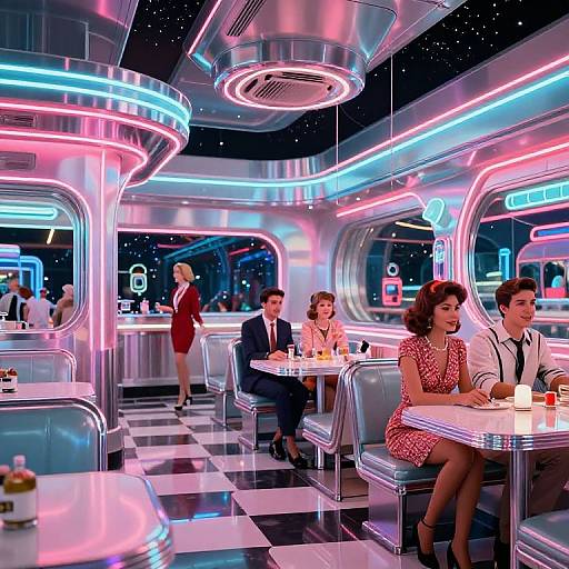 Retrofuturistic Space-Age Diner Scene