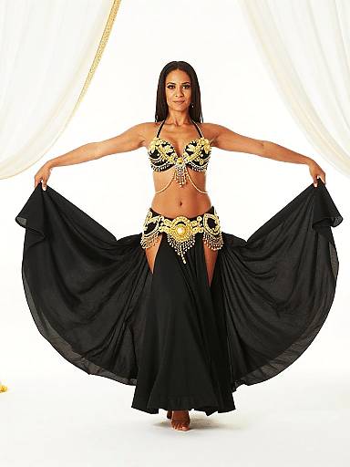 Belly Dancer in Black and Gold Costume