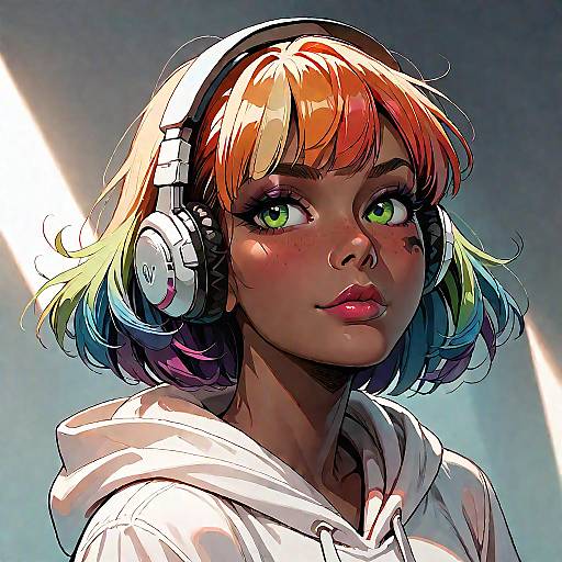 Volumetric Lit Girl with Rainbow Hair