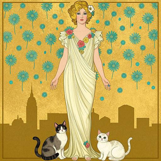 Art Deco Woman with Floral Elegance