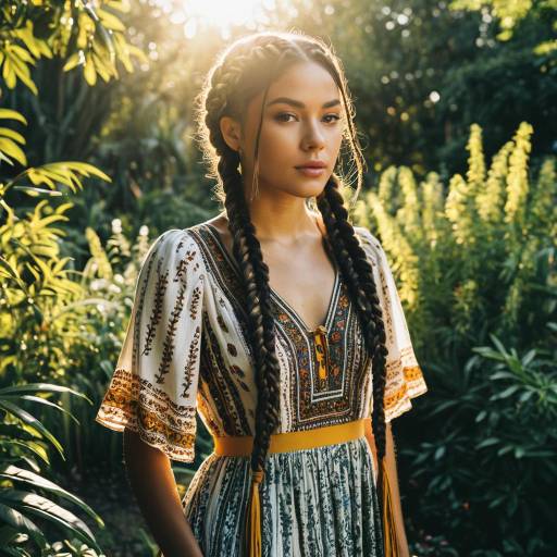 Woman with Box Braids in Bohemian Dress at Golden Hour