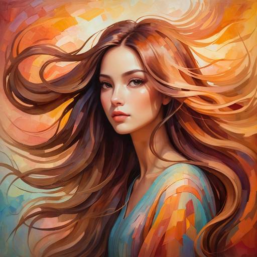 Digital Portrait of Woman with Flowing Hair