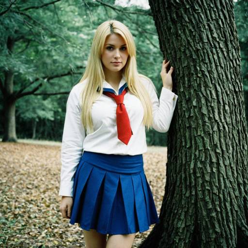 Blonde Woman in School Uniform Outdoors