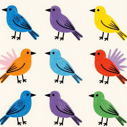 Colorful Folk Art Bird Pattern