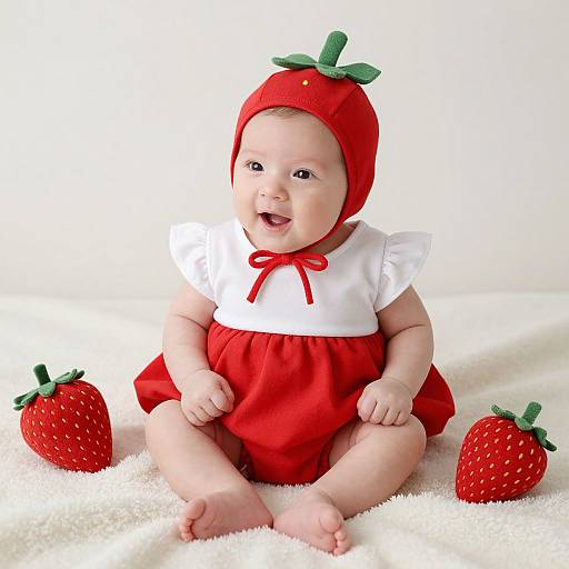 Newborn Baby in Strawberry Costume