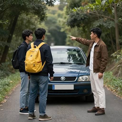 Three Friends on a Wooded Road