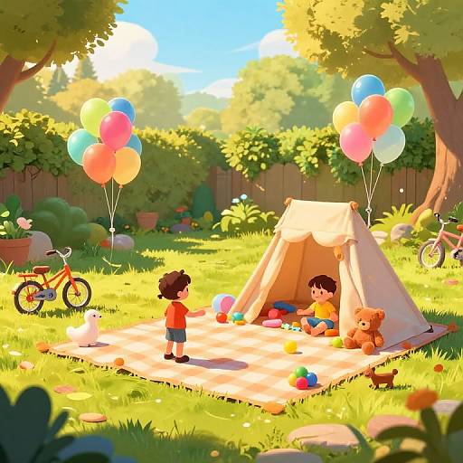 Kids Playing in Sunny Backyard