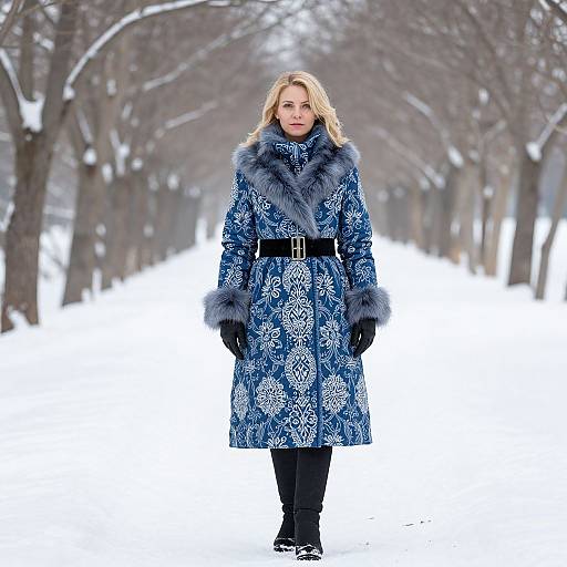 Blonde Woman in Snowy Winter Path
