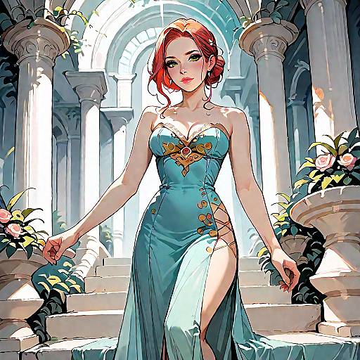 Elegant Woman on Mediterranean Staircase