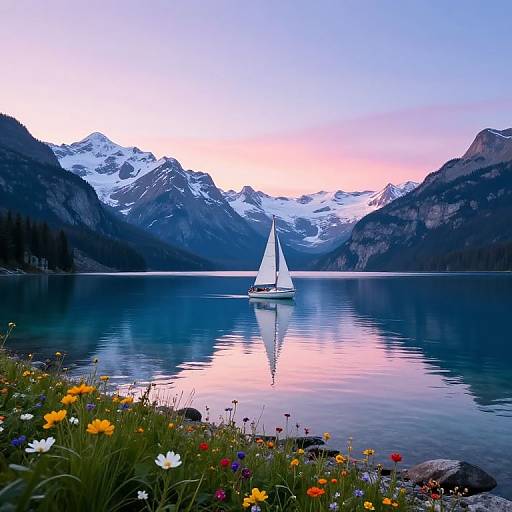 Sailing on Crystal-Clear Mountain Lake