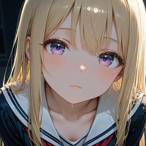 Charming School Girl with Purple Eyes