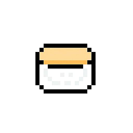 Pixel art of a white box with a black border and a yellow-orange top, set against a plain white background.
