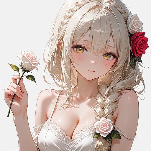 Blonde Anime Girl with Roses and Braid