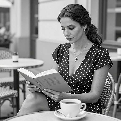 Woman Reading at Outdoor Café