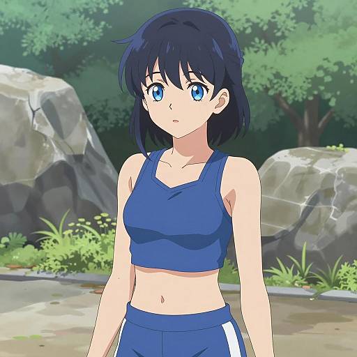 Sporty Anime Girl in Vibrant Nature