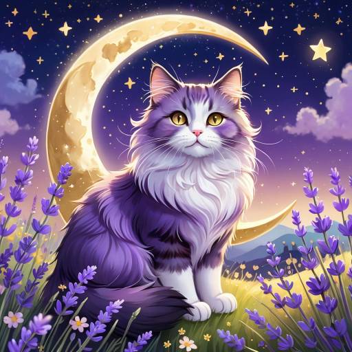 Dreamy Fluffy Cat in Lavender Field