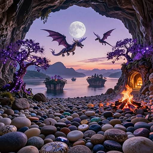 Enchanting Sunrise with Glowing Dragons