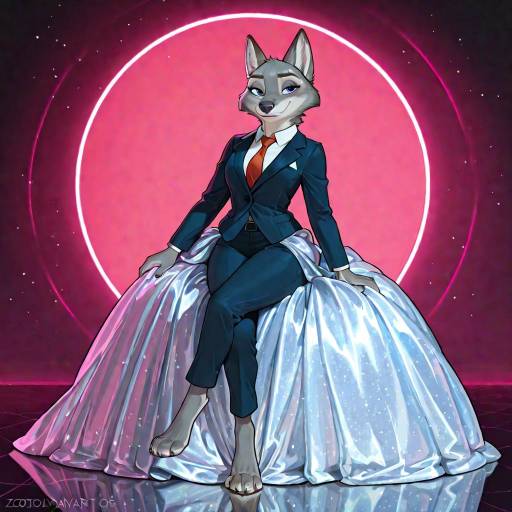 Anthropomorphic Wolf in Business Suit with Elegant Drapery