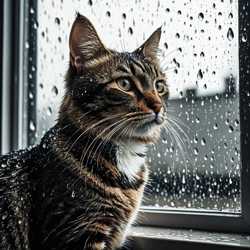 Cat on Windowsill in Rain Cat on Windowsill in Rain