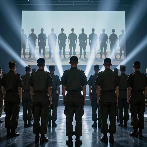 Military Men in Dimly Lit Room
